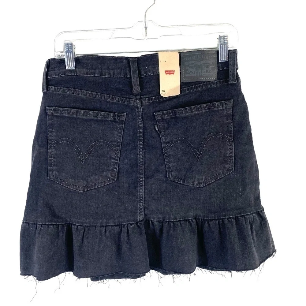 Levi’s Mile High Ruffle Denim Skirt in Black SZ 28 NEW NWT